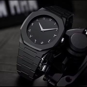 Aura Prestige Arabic Dial Watch – Elegant Black Timepiece with Lightweight Fiber Body for Men
